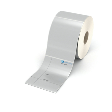 Etikett 100 x 132 mm - Polyester silbern permanent - 800 Etiketten pro Rolle - 40 mm Hülse 