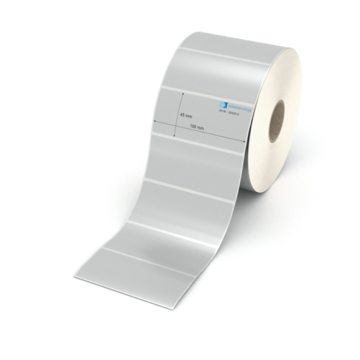 Etikett 100 x 45 mm - Polyester silbern permanent - 2500 Etiketten pro Rolle - 40 mm Hülse 