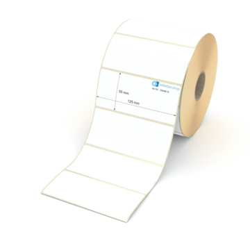 Etikett 125 x 55 mm - Thermopapier weiß permanent - 2000 Etiketten pro Rolle - 40 mm Hülse 