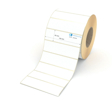Etikett 140 x 40 mm - Thermopapier weiß permanent - 2700 Etiketten pro Rolle - 76 mm Hülse 