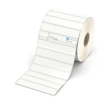 Etikett 85 x 15 mm - PE-Folie weiß permanent - 2200 Etiketten pro Rolle - 25 mm Hülse 