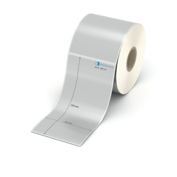 Etikett 60 x 120 mm - Polyester silbern permanent - 300 Etiketten pro Rolle - 25 mm Hülse 