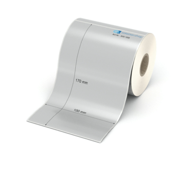 Etikett 100 x 170 mm - Polyester silbern permanent - 200 Etiketten pro Rolle - 25 mm Hülse 