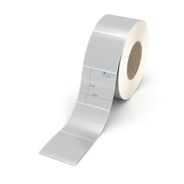 Etikett 70 x 70 mm - Polyester silbern permanent - 1600 Etiketten pro Rolle - 76 mm Hülse 