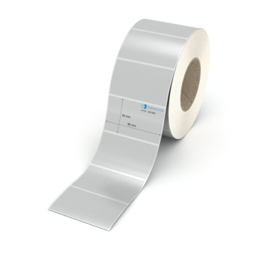 Etikett 86 x 50 mm - Polyester silbern permanent - 2200 Etiketten pro Rolle - 76 mm Hülse 