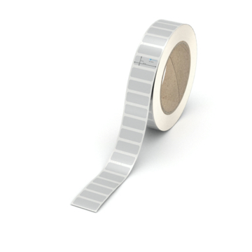 Etikett 25 x 10 mm - Polyester silbern permanent - 3000 Etiketten pro Rolle - 76 mm Hülse 