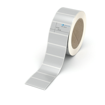 Etikett 50 x 25 mm - Polyester silbern permanent - 1400 Etiketten pro Rolle - 76 mm Hülse 