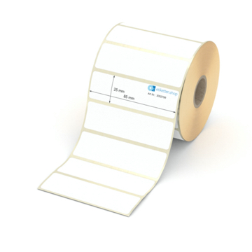 Etikett 85 x 25 mm - Thermopapier weiß permanent - 1400 Etiketten pro Rolle - 25 mm Hülse 