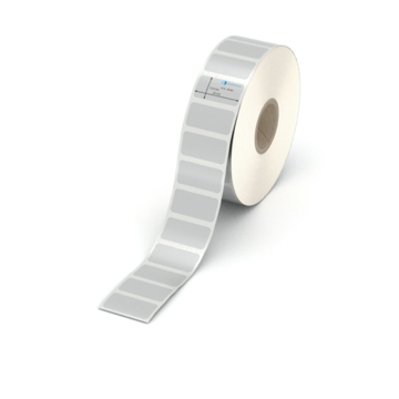 Etikett 25 x 12.5 mm - Polyester silbern permanent - 2500 Etiketten pro Rolle - 25 mm Hülse 