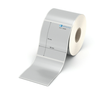 Etikett 60 x 70 mm - Polyester silbern permanent - 500 Etiketten pro Rolle - 25 mm Hülse 