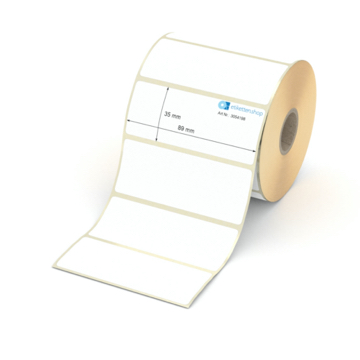 Etikett 89 x 35 mm - Thermopapier weiß leicht ablösbar - 1000 Etiketten pro Rolle - 25 mm Hülse 