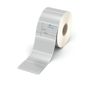 Etikett 50 x 32 mm - Polyester silbern permanent - 1100 Etiketten pro Rolle - 25 mm Hülse 