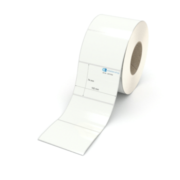 Etikett 102 x 74 mm - PE-Folie weiß permanent - 1500 Etiketten pro Rolle - 76 mm Hülse 