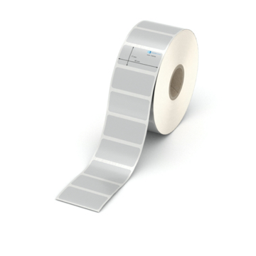 Etikett 35 x 17 mm - Polyester silbern permanent - 2000 Etiketten pro Rolle - 25 mm Hülse 