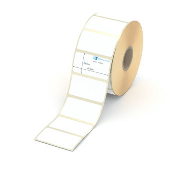 Etikett 45 x 24 mm - Thermopapier weiß permanent - 1400 Etiketten pro Rolle - 25 mm Hülse 