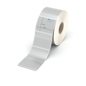 Etikett 45 x 35 mm - Polyester silbern permanent - 1000 Etiketten pro Rolle - 25 mm Hülse 