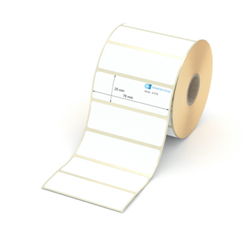 Etikett 76 x 25 mm - Thermopapier weiß permanent - 1400 Etiketten pro Rolle - 25 mm Hülse 