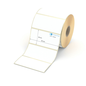 Etikett 83 x 39 mm - Thermopapier weiß permanent - 900 Etiketten pro Rolle - 25 mm Hülse 