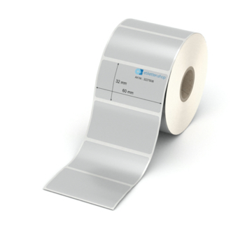 Etikett 60 x 32 mm - Polyester silbern permanent - 1100 Etiketten pro Rolle - 25 mm Hülse 