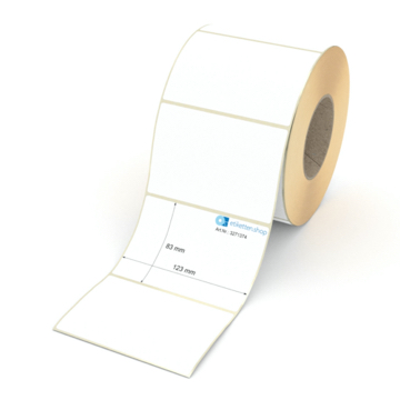 Etikett 123 x 83 mm - Thermopapier weiß leicht ablösbar - 1300 Etiketten pro Rolle - 76 mm Hülse 