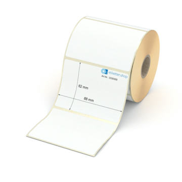 Etikett 88 x 62 mm - Transferpapier weiß leicht ablösbar - 600 Etiketten pro Rolle - 25 mm Hülse 
