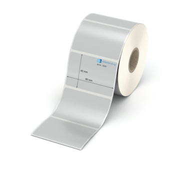 Etikett 60 x 40 mm - Polyester silbern permanent - 900 Etiketten pro Rolle - 25 mm Hülse 