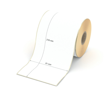 Etikett 91 x 216 mm - Thermopapier weiß leicht ablösbar - 150 Etiketten pro Rolle - 25 mm Hülse 