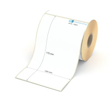 Etikett 100 x 170 mm - Thermopapier weiß permanent - 200 Etiketten pro Rolle - 25 mm Hülse 