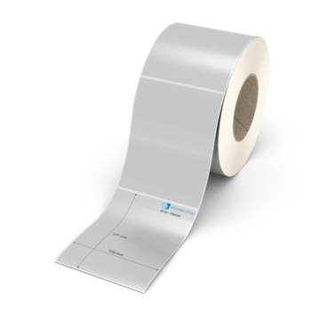 Etikett 100 x 127 mm - Polyester silbern permanent - 900 Etiketten pro Rolle - 76 mm Hülse 
