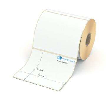 Etikett 104 x 90 mm - Transferpapier weiß leicht ablösbar - 400 Etiketten pro Rolle - 25 mm Hülse 