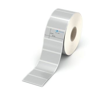 Etikett 40 x 20 mm - Polyester silbern permanent - 1700 Etiketten pro Rolle - 25 mm Hülse 