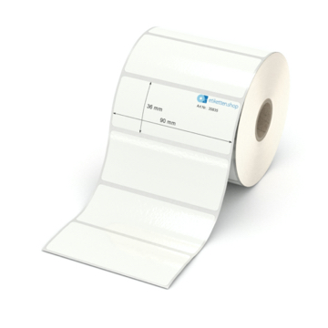 Etikett 90 x 36 mm - PE-Folie weiß permanent - 1000 Etiketten pro Rolle - 25 mm Hülse 