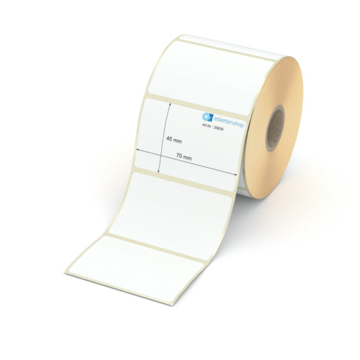 Etikett 70 x 45 mm - Transferpapier weiß leicht ablösbar - 800 Etiketten pro Rolle - 25 mm Hülse 
