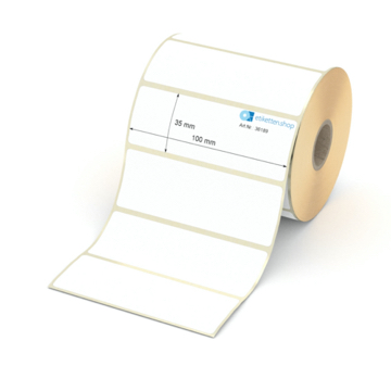 Etikett 100 x 35 mm - Thermopapier weiß permanent - 1000 Etiketten pro Rolle - 25 mm Hülse 