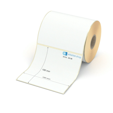 Etikett 100 x 100 mm - Transferpapier weiß permanent - 350 Etiketten pro Rolle - 25 mm Hülse 