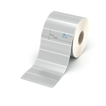 Etikett 70 x 20 mm - Polyester silbern permanent - 1700 Etiketten pro Rolle - 25 mm Hülse 