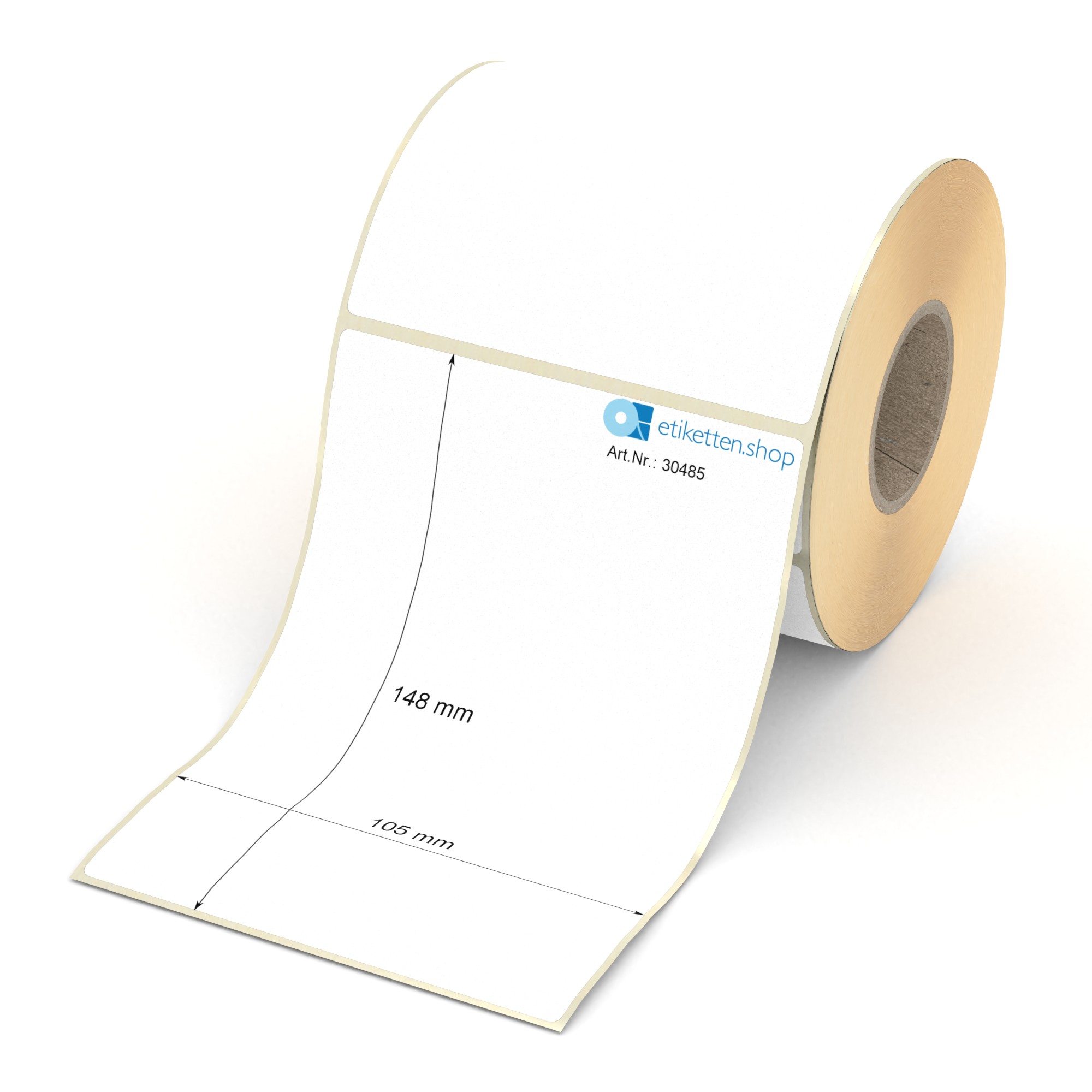Etikett 105 x 148 mm - Thermopapier weiß permanent - 300 Etiketten pro Rolle - 40 mm Hülse 