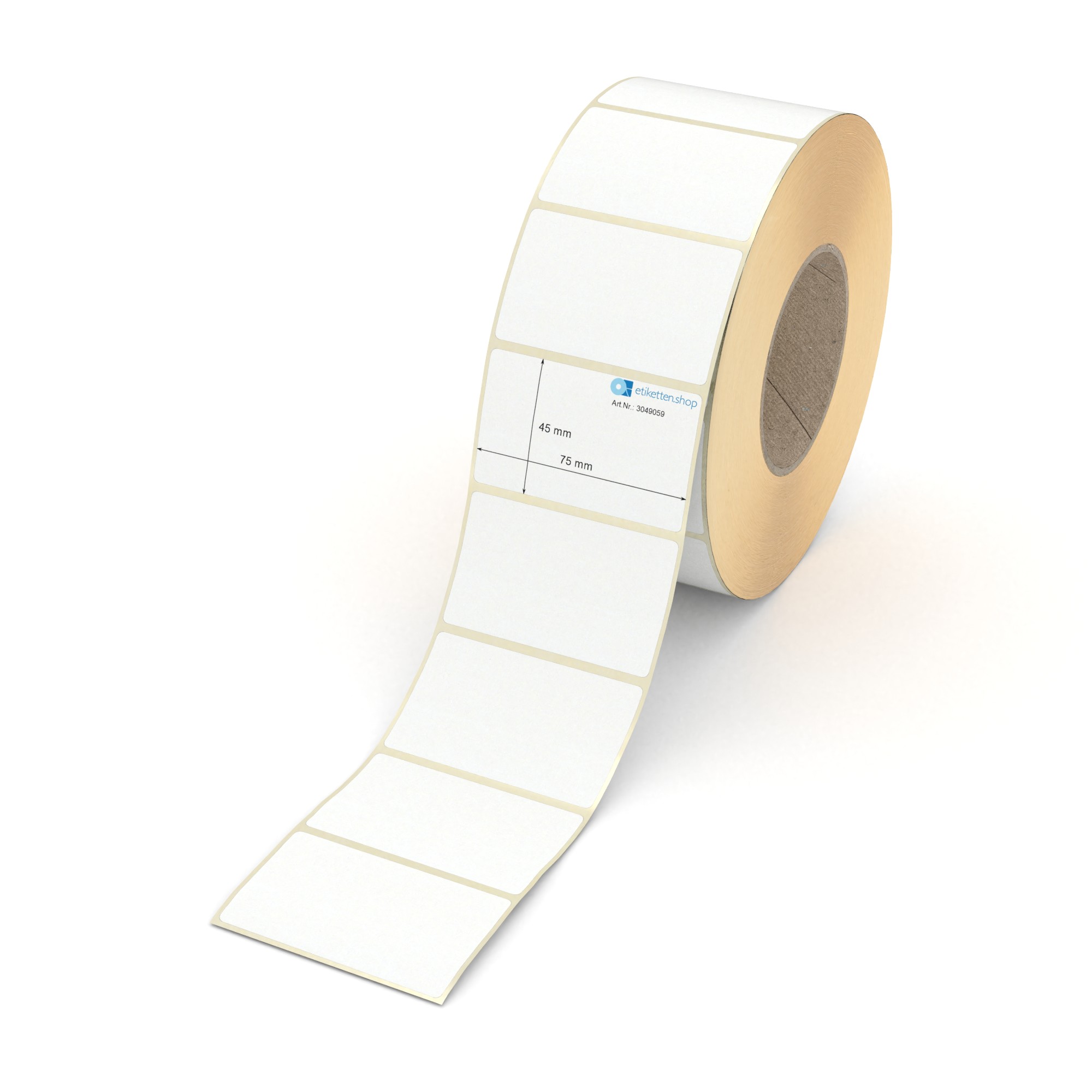 Produktbild von Thermo-Etiketten 75x50 Mm – 7.500 Stück Auf 5 Rollen, Permanent Haftend, 25 Mm Hülse, Thermodirektdruck