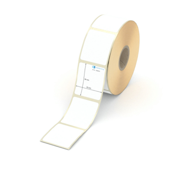 Etikett 33 x 38 mm - Thermopapier weiß permanent - 900 Etiketten pro Rolle - 25 mm Hülse 