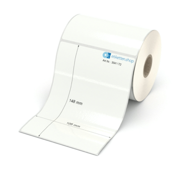 Etikett 105 x 148 mm - PE-Folie weiß permanent - 250 Etiketten pro Rolle - 25 mm Hülse 
