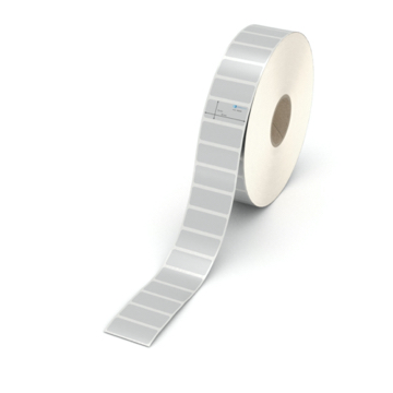 Etikett 35 x 15 mm - Polyester silbern permanent - 6500 Etiketten pro Rolle - 40 mm Hülse 