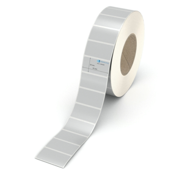 Etikett 50 x 26 mm - Polyester silbern permanent - 4000 Etiketten pro Rolle - 76 mm Hülse 