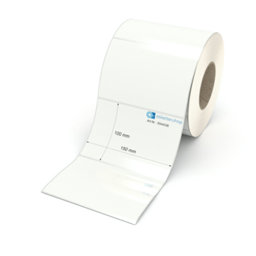 Etikett 150 x 100 mm - PE-Folie weiß permanent - 1100 Etiketten pro Rolle - 76 mm Hülse 