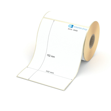 Etikett 102 x 152 mm - Thermopapier weiß permanent - 200 Etiketten pro Rolle - 25 mm Hülse 