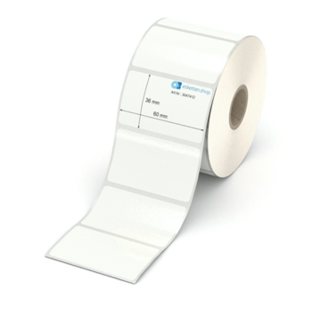 Etikett 60 x 36 mm - PE-Folie weiß permanent - 1000 Etiketten pro Rolle - 25 mm Hülse 