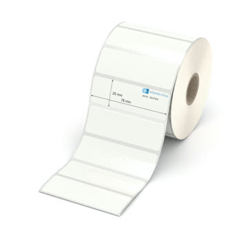 Etikett 76 x 25 mm - PE-Folie weiß permanent - 1400 Etiketten pro Rolle - 25 mm Hülse 