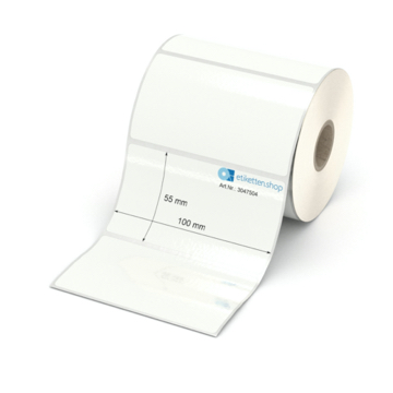 Etikett 100 x 55 mm - PE-Folie weiß permanent - 600 Etiketten pro Rolle - 25 mm Hülse 