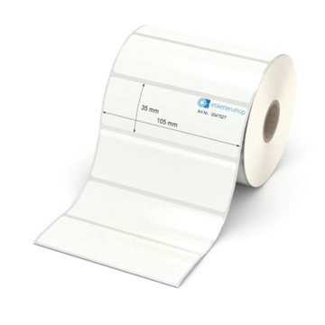 Etikett 105 x 35 mm - PE-Folie weiß permanent - 1000 Etiketten pro Rolle - 25 mm Hülse 