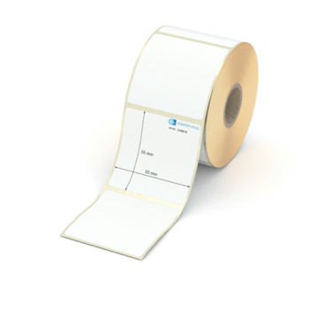 Etikett 55 x 55 mm - Transferpapier weiß permanent - 600 Etiketten pro Rolle - 25 mm Hülse 