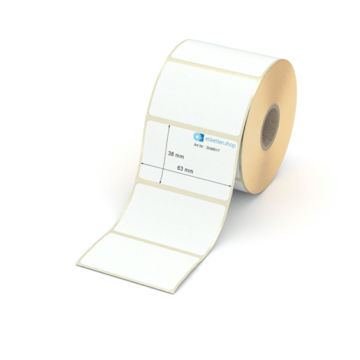 Etikett 63 x 38 mm - Transferpapier weiß permanent - 900 Etiketten pro Rolle - 25 mm Hülse 